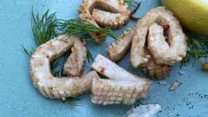 Calamari... its a huuuuuge serving!!  at No Bones in Byron Bay