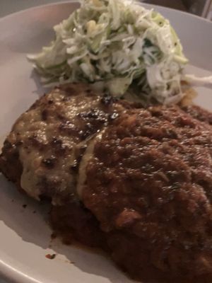 Tempeh Parmigiana  at No Bones in Byron Bay