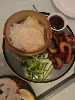 Vegan duck pancakes   at No Bones in Byron Bay