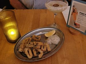 Calamari, vegan, gf at No Bones in Byron Bay