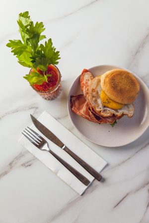 Vegan bacon and egg english muffin at No Bones in Byron Bay