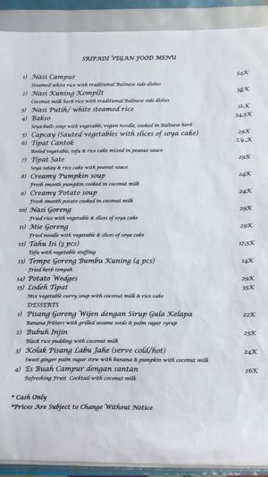 Menu at Warung Sripadi in Tampaksiring