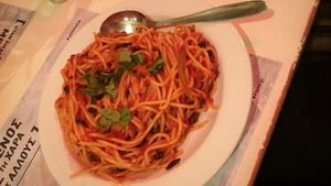 Pasta is amazing with vegan cheese at Mystic Pizza - Exarchia in Athens