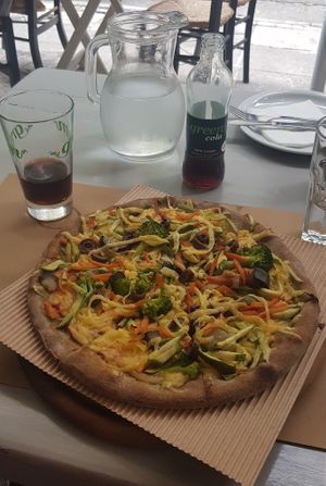 Green Vegan pizza at Mystic Pizza - Exarchia in Athens