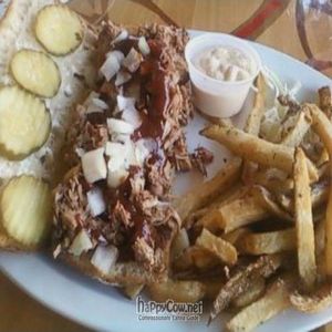 Todd's BBQ sandwich with rosemary fries at Pure Luck in Los Angeles