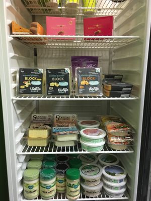 Chilled dairy free cheese selection at Cracked Wheat Organics in Welshpool