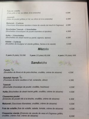 Menu at Houmous & Co in Strasbourg