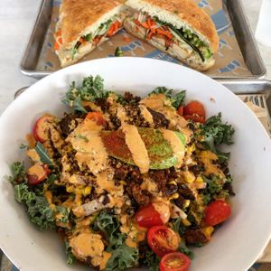 Impossible taco salad and vegan bang mi at Mendocino Farms in Campbell