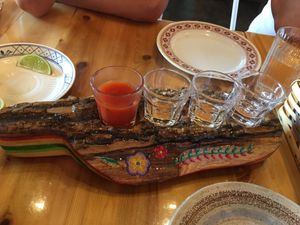 Cool tequila shots presentation “flights” at Casero Kitchen Table in Owen Sound