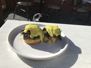 Vegan Benedict - dogs welcome outside (they’ll even get treats) at Cafe Miro in Christchurch