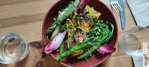  Crispy polenta, avocado cream, snow peas, broccolini, roasted chickpeas and pine nuts  at Itsy Bitsy in Lille