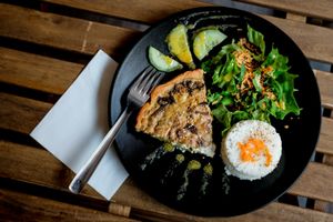 Vegan shiitake quiche at Herbosaurus in Rennes