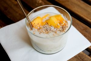 coconut milk tapiocca and mango at Herbosaurus in Rennes
