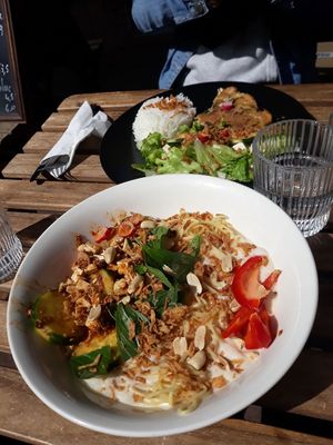 Ramen and quiche. at Herbosaurus in Rennes