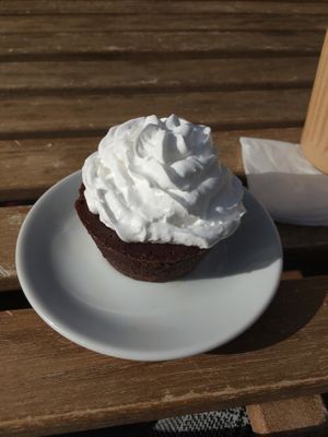 Fondant au choc et chantilly vegan at Herbosaurus in Rennes
