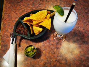 Nachos, salsa and guacamole + margarita at Baby Salsa Mexican Restaurant in Nanaimo