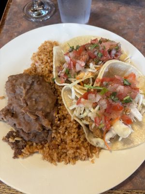 Fishless tacos with rice and beans  at Baby Salsa Mexican Restaurant in Nanaimo