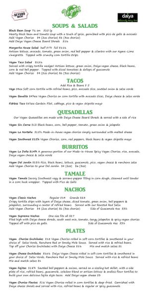 Dedicated vegan menu at Baby Salsa Mexican Restaurant in Nanaimo