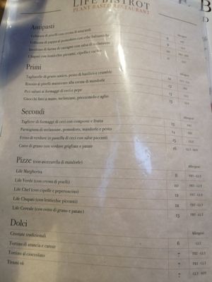 Menu at Life Bistrot in Volterra