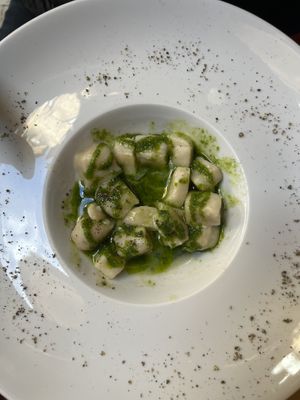 Handmade gnocchi with eggplant, parsley and garlic  at Life Bistrot in Volterra