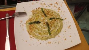 Fresh Asparagus  Risotto creamed with almond at Life Bistrot in Volterra
