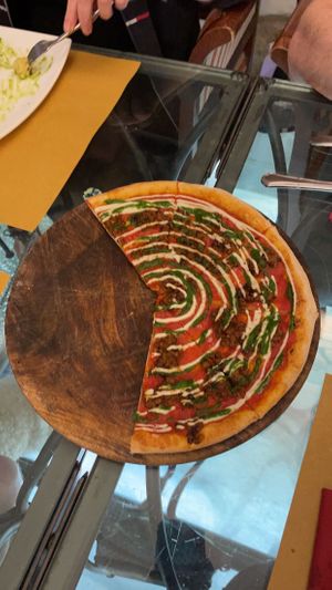 Lentil and capers pizza! at Life Bistrot in Volterra