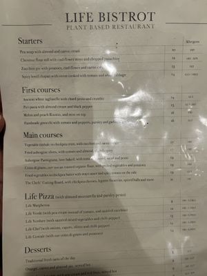 Menu  at Life Bistrot in Volterra