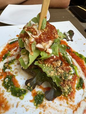 Berenjena con permesano, ensalada y lentejas   at Life Bistrot in Volterra