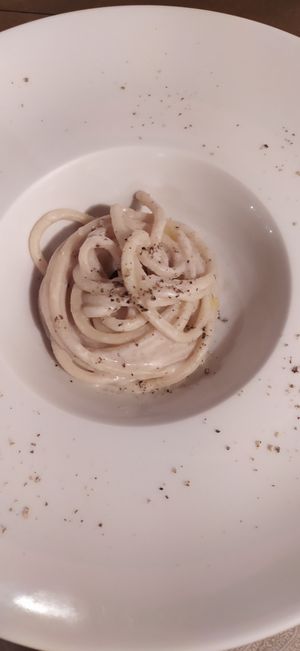 Pici alla crema di mandorle e pepe at Life Bistrot in Volterra