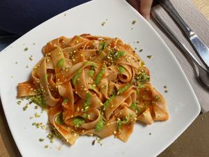 Tagliatelle all’aglione  at Life Bistrot in Volterra