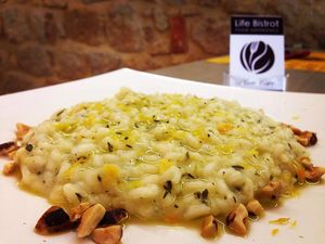 Almond Creamed Organic Risotto at Life Bistrot in Volterra