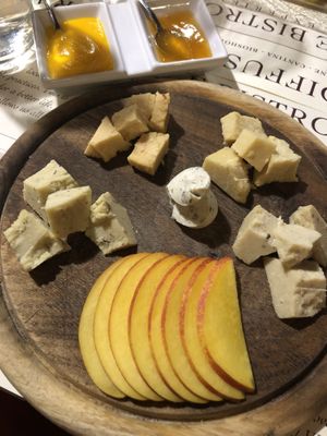 Chickpea cheeses with carrot cream and jam. at Life Bistrot in Volterra