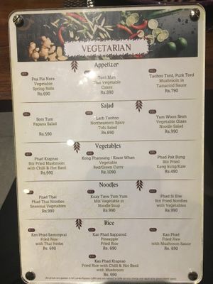 The Menu at Nara Thai Cuisine in Colombo