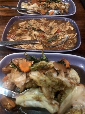 Stir-fried veggies with soya sauce and chilli mushrooms  at Nara Thai Cuisine in Colombo