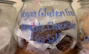 Vegan Gluten Free Double Chocolate Sea Salt Cookies at Linnaea's Cafe in San Luis Obispo