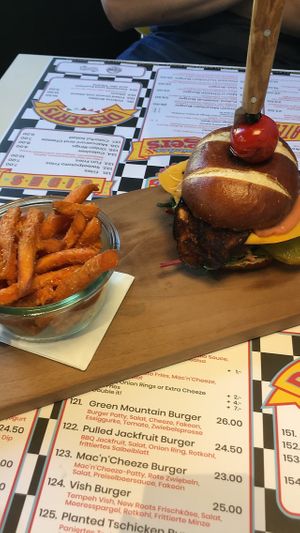 Beyond Meat Burger with sweet potato fries at Outlawz in Bern