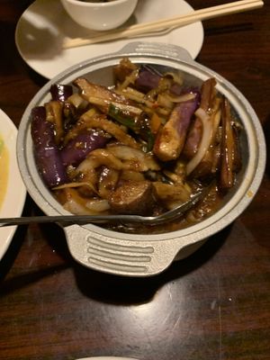 Eggplant in hot garlic sauce  at Red Lotus Chinese Restaurant in West Yellowstone