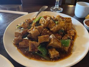 Tofu with black bean sauce (spicy, our favorite) 😍  at Red Lotus Chinese Restaurant in West Yellowstone