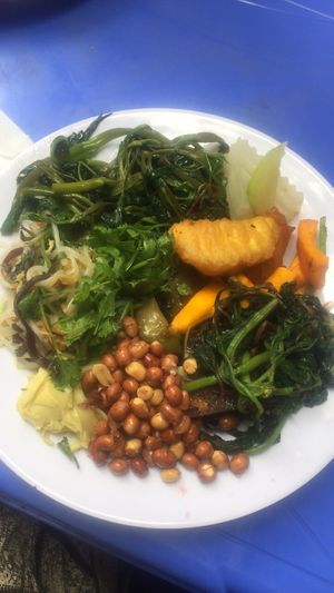 My plate of food that came out to 20K. Also served with soup, and take out is available.  at Phuoc Hau in Hanoi