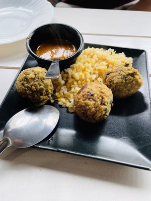 Albondigas de lentejas. With rice (very good)  at Obrador La Osa in Sevilla