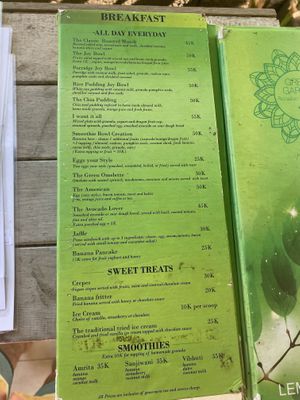 Breakfast menu at Green Garden in Lembongan
