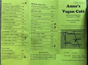Menu 1  at Anna's Vegan Cafe in Sacramento