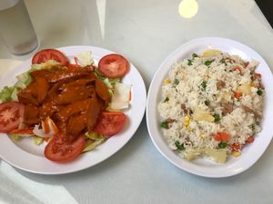 Sautéed Garlic Delight and Pineapple Fried Rice  at Anna's Vegan Cafe in Sacramento