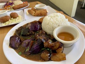 Basil eggplant lunch special  at Anna's Vegan Cafe in Sacramento