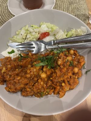Chickpea Curry with Basmati Rice and Salad    at Purée Health Bar in Tallinn