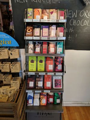 Well labelled chocolate selection  at Organically Speaking in Basingstoke