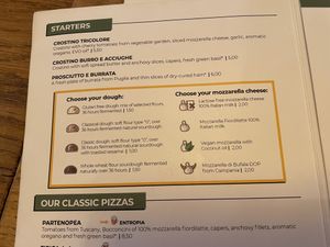 Different cheese and doughs  at Mister Pizza - Via Pietrapiana in Florence