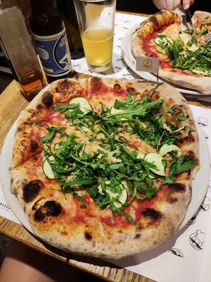 Veggie pizza with vegan cheese (not gluten free like the label says!) at Mister Pizza - Via Pietrapiana in Florence