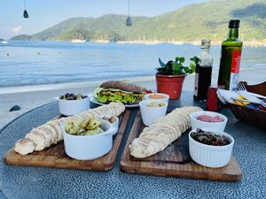Vegan plate and burger with a view at Atelie Cafeteria in Rio De Janeiro
