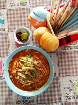 Delicious sarawak laksa. Request for no eggs. at Miri Central Market - Vegetarian Stall in Miri